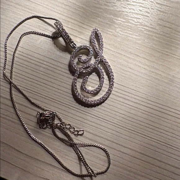 Stainless Steel and Crystal Initial “S” necklace, adjustable - Picture 3 of 6